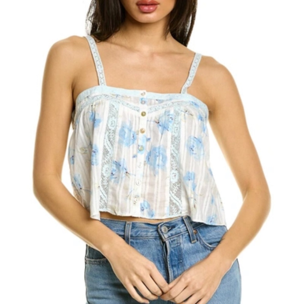 LoveShackFancy Blue and White Floral Tank Top